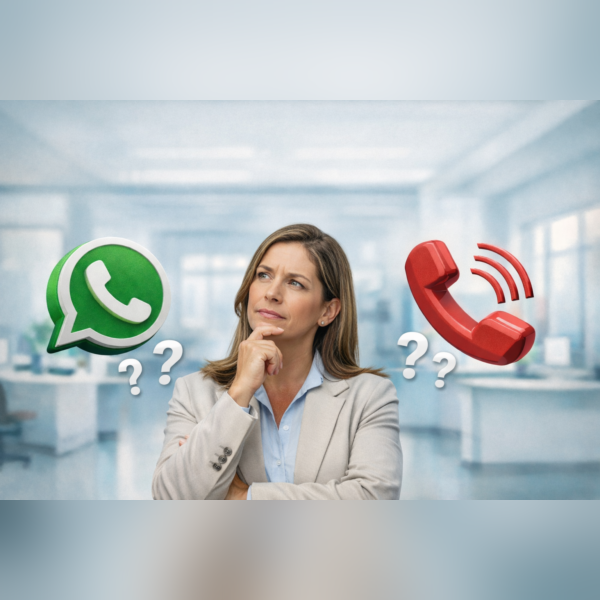 Imagem de mulher considerando o WhatsApp ou Telefone como solução de atendimento para sua clínica.